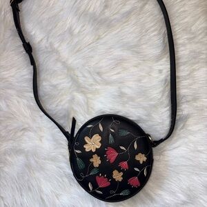 Portland Leather Folklore Floral Embroidered Black Crossbody Bag